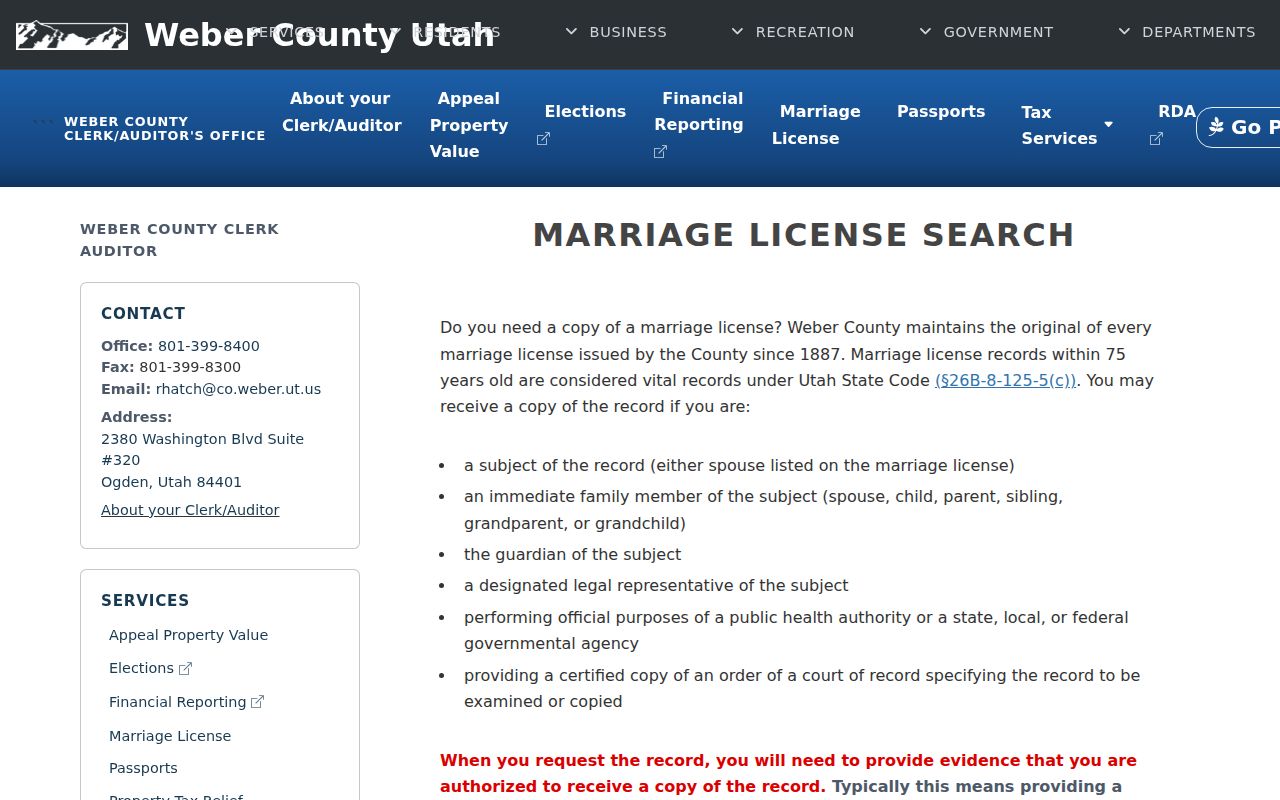 Roy Weber County marriage search