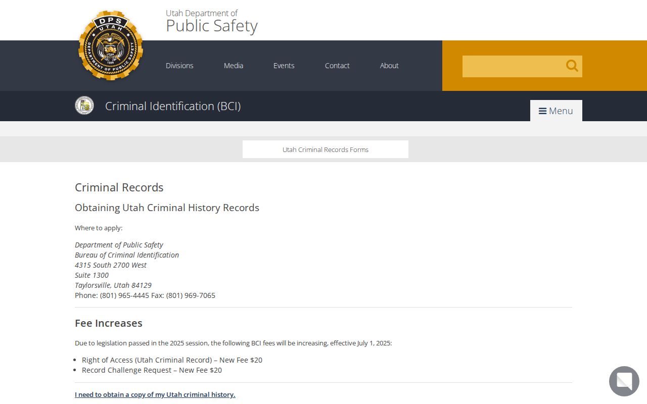 Roy resident lookup Utah BCI criminal records access