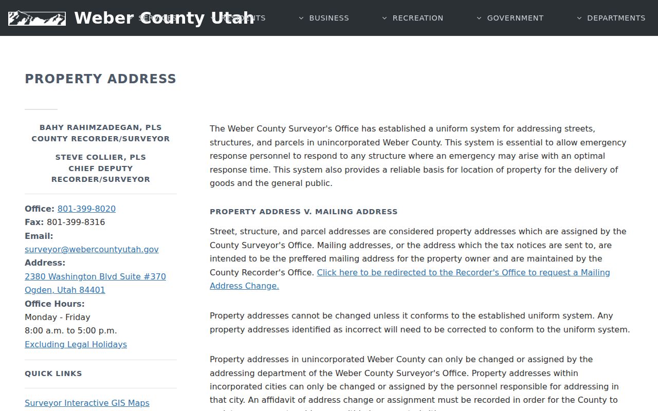 Roy street directory property address and mailing address guidance