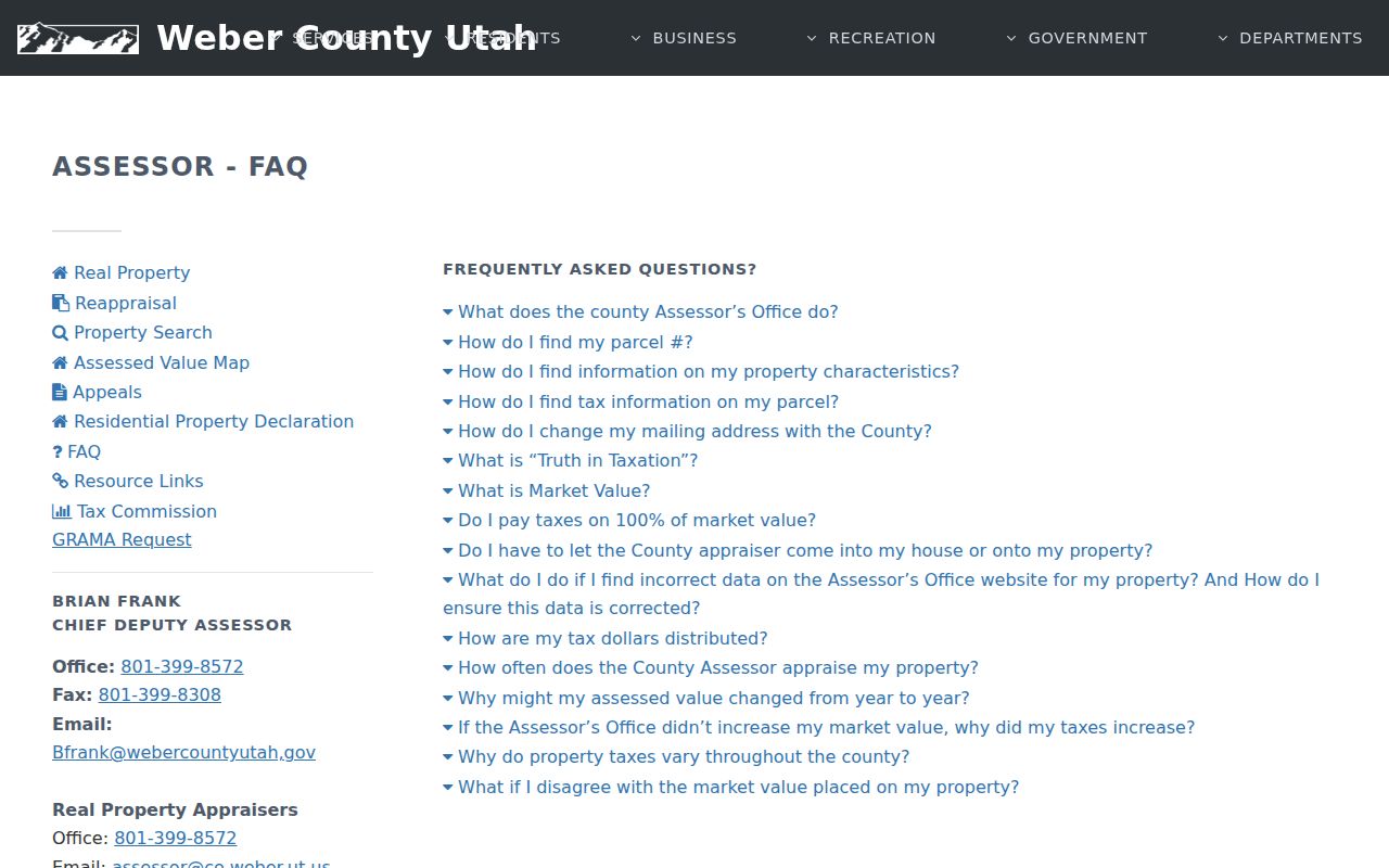 Roy ZIP code directory Weber Assessor property FAQ